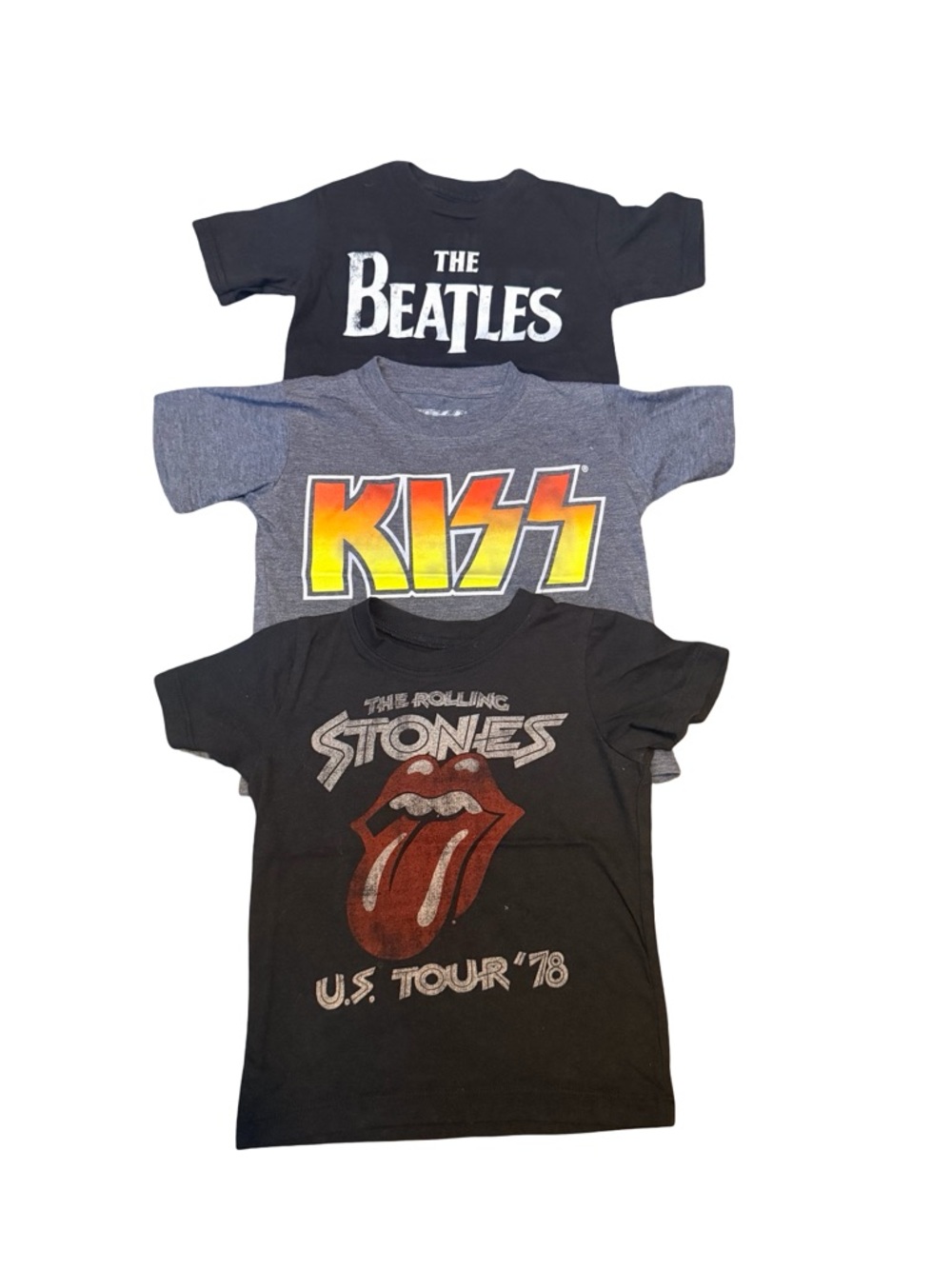 The Beatles / KISS / Rolling Stones Kids Graphic Tee Pack - Black & Gray size 2